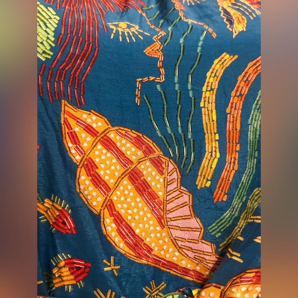 Farm Rio Sz Small Ocean Stories Mermaid Siren Maxi Tiered Dress Boho Sea witch - Picture 3 of 16